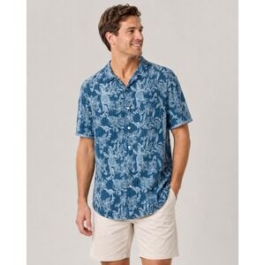 Alan Flusser Blue Tropical Botanical Button Up Shirt Men's XL‎ Cotton